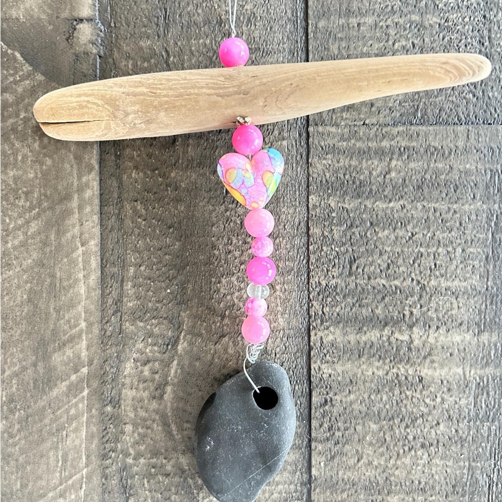 Pink Beaded Driftwood Hanging Decor